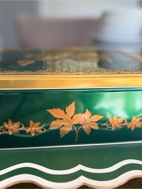 Emerald Green Decorative Tin with Gold Leaf Accents